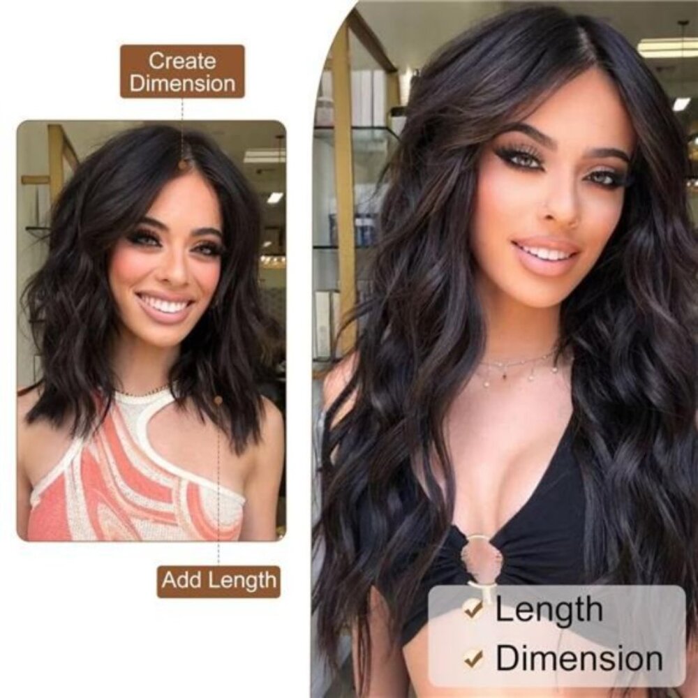 Clip in Hair Extensions, 20” Long Wavy Burgundy - Picture 4 of 6